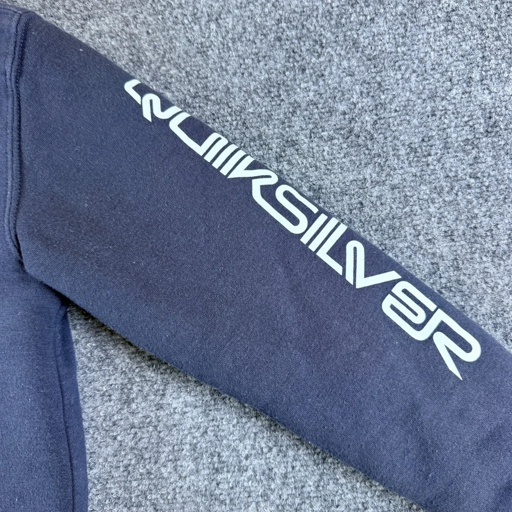 Quicksilver Hoodie Boys M 10/12 Blue Cotton Sherpa Lined Printed Logo Full‎ Zip